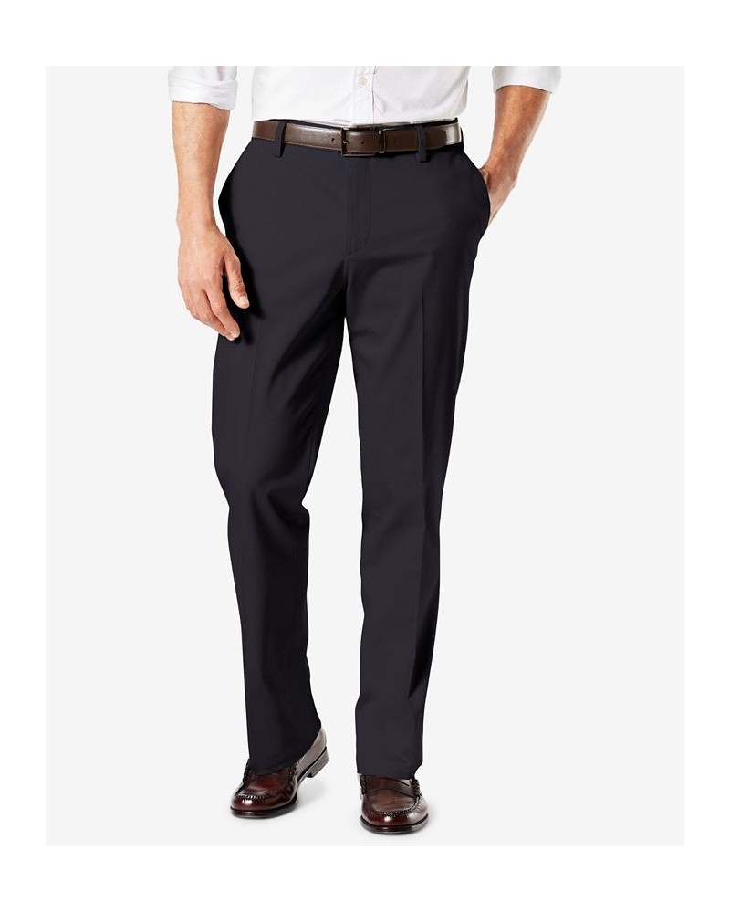 Men's Signature Lux Cotton Straight Fit Creased Stretch Khaki Pants Blue $30.00 Pants