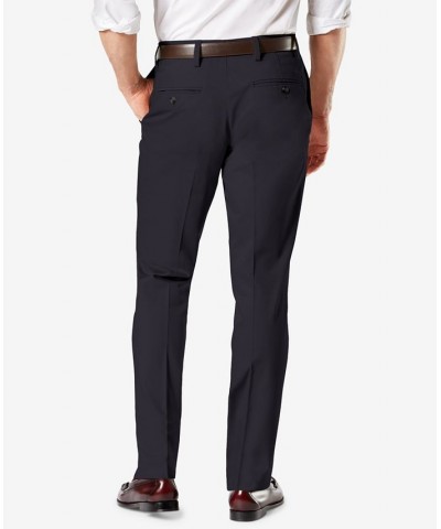 Men's Signature Lux Cotton Straight Fit Creased Stretch Khaki Pants Blue $30.00 Pants