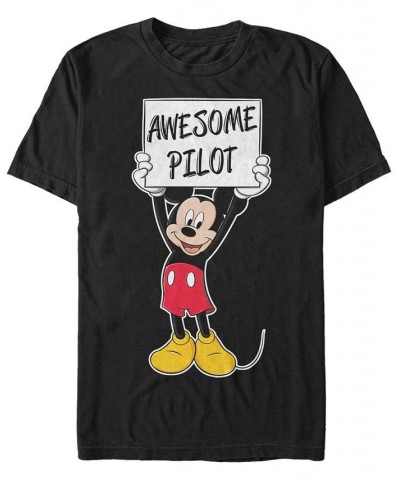 Men's Mickey Awesome Pilot Short Sleeve T-Shirt Black $20.99 T-Shirts