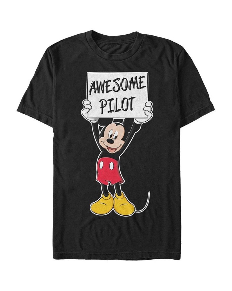 Men's Mickey Awesome Pilot Short Sleeve T-Shirt Black $20.99 T-Shirts