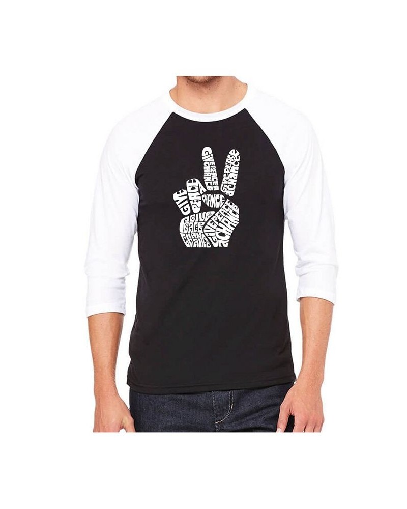 Peace Fingers Men's Raglan Word Art T-shirt Black $18.00 T-Shirts