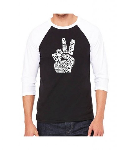 Peace Fingers Men's Raglan Word Art T-shirt Black $18.00 T-Shirts