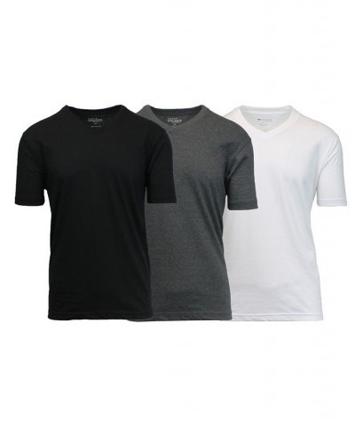 Men's Short Sleeve V-Neck T-shirt, Pack of 3 Black-Charcoal-WhiteBrown $23.20 T-Shirts