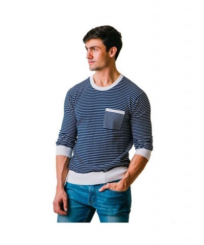 Men's Long Sleeve Crew Neck Sweater with Pocket Blue $29.47 Sweaters