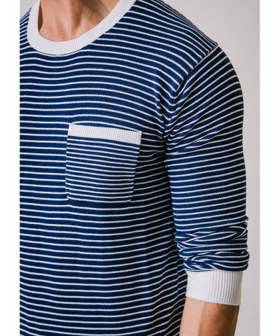 Men's Long Sleeve Crew Neck Sweater with Pocket Blue $29.47 Sweaters