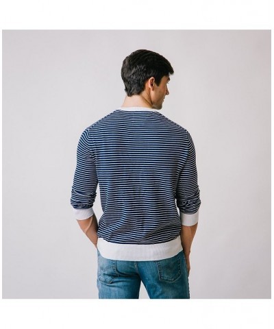 Men's Long Sleeve Crew Neck Sweater with Pocket Blue $29.47 Sweaters