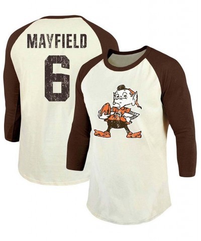 Men's Baker Mayfield Cream, Brown Cleveland Browns Vintage-Inspired Player Name Number Raglan 3/4 Sleeve T-shirt $27.13 T-Shirts