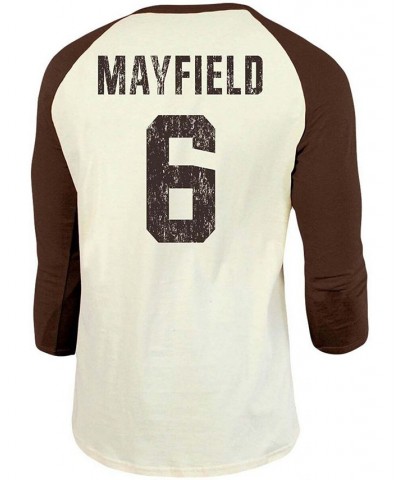 Men's Baker Mayfield Cream, Brown Cleveland Browns Vintage-Inspired Player Name Number Raglan 3/4 Sleeve T-shirt $27.13 T-Shirts