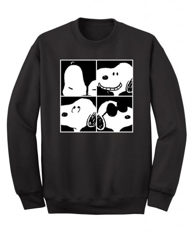 Men's Snoopy 4 Squared Faces Crew Fleece Sweatshirt Black $23.10 Sweatshirt