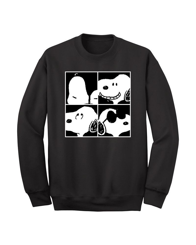 Men's Snoopy 4 Squared Faces Crew Fleece Sweatshirt Black $23.10 Sweatshirt