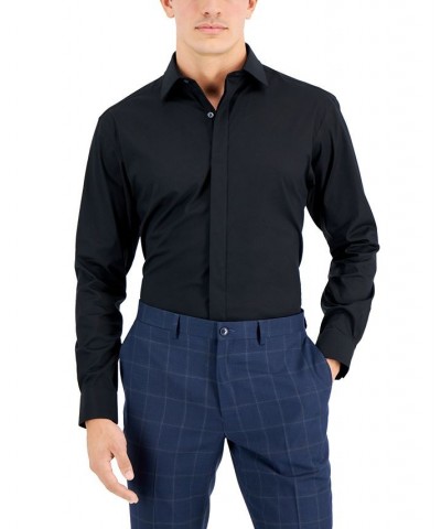 Men's Slim Fit 2-Way Stretch Formal Convertible-Cuff Dress Shirt Black $23.39 Dress Shirts