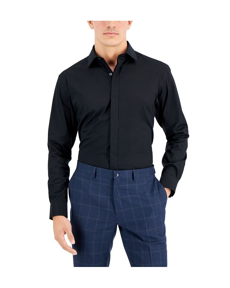 Men's Slim Fit 2-Way Stretch Formal Convertible-Cuff Dress Shirt Black $23.39 Dress Shirts