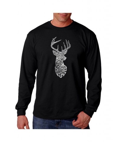 Men's Word Art Long Sleeve T-Shirt- Types of Deer Black $20.79 T-Shirts