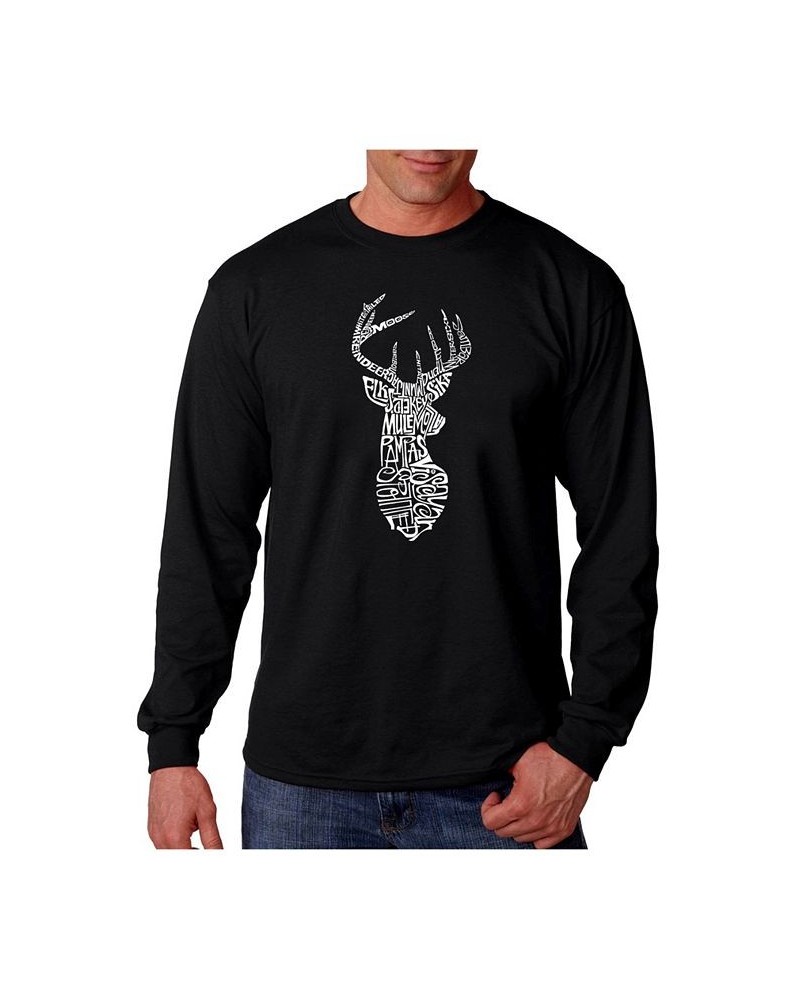 Men's Word Art Long Sleeve T-Shirt- Types of Deer Black $20.79 T-Shirts