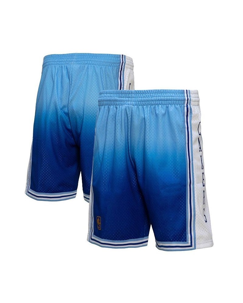 Men's Light Blue and Blue Los Angeles Lakers 1996/97 Hardwood Classics Fadeaway Reload 3.0 Swingman Shorts $30.10 Shorts