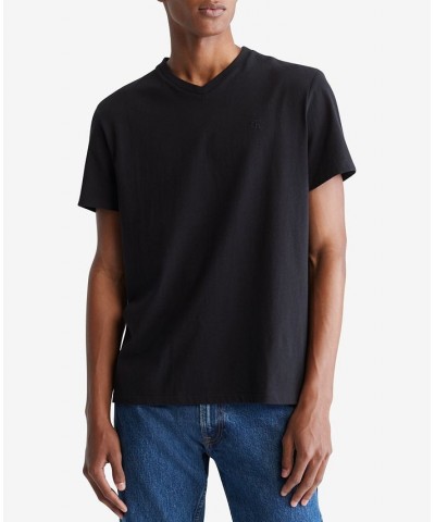 Men's Smooth Cotton Solid V-Neck T-Shirt Black $26.24 T-Shirts