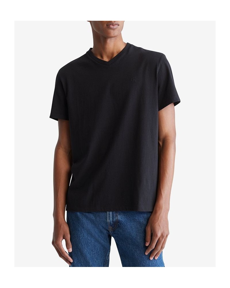 Men's Smooth Cotton Solid V-Neck T-Shirt Black $26.24 T-Shirts