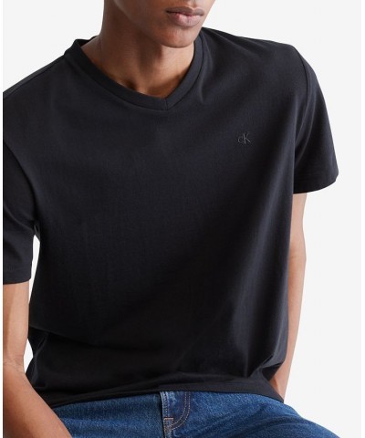 Men's Smooth Cotton Solid V-Neck T-Shirt Black $26.24 T-Shirts