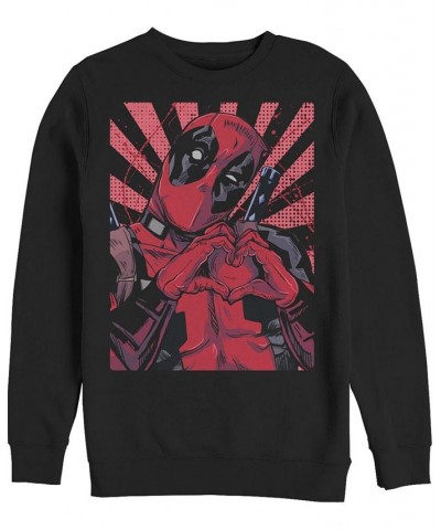 Men's Close Heart Deadpool Crew Fleece Pullover Black $31.87 Sweatshirt