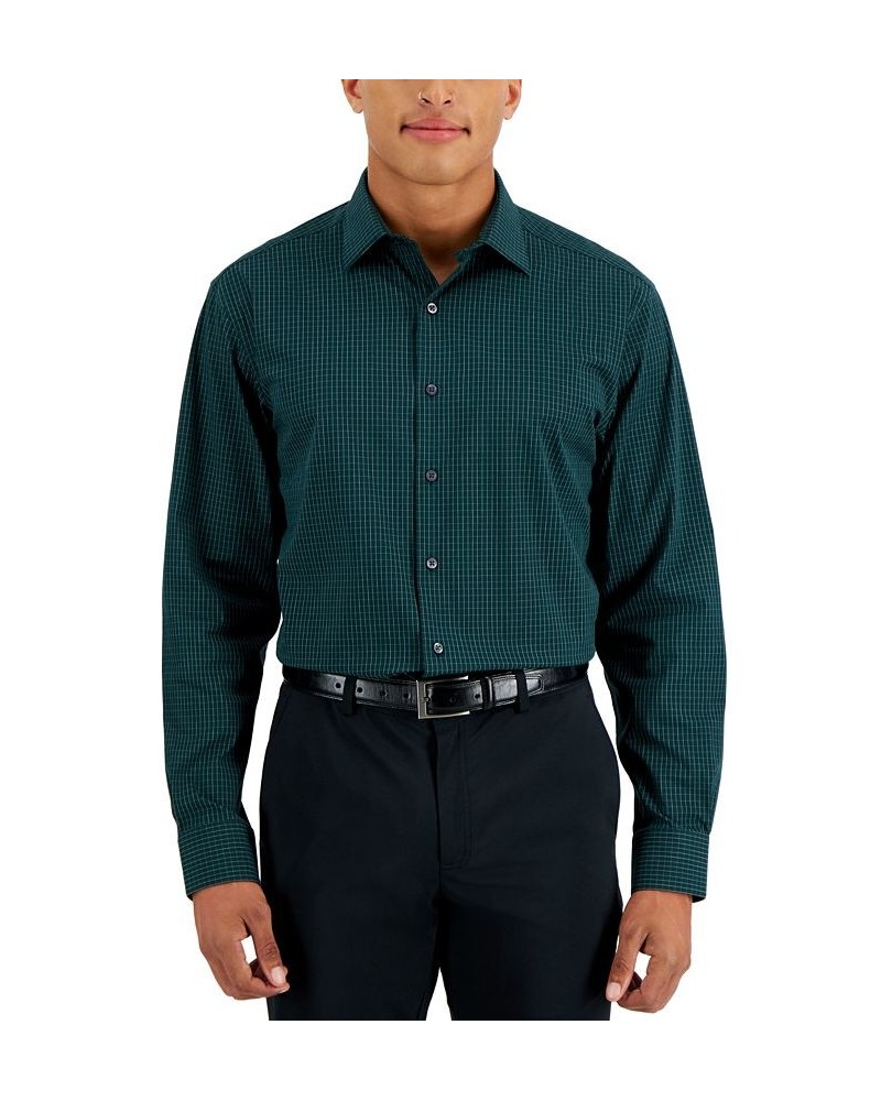 Men's Regular Fit 2-Way Stretch Stain Resistant Stretch Check Dress Shirt Green $20.80 Dress Shirts