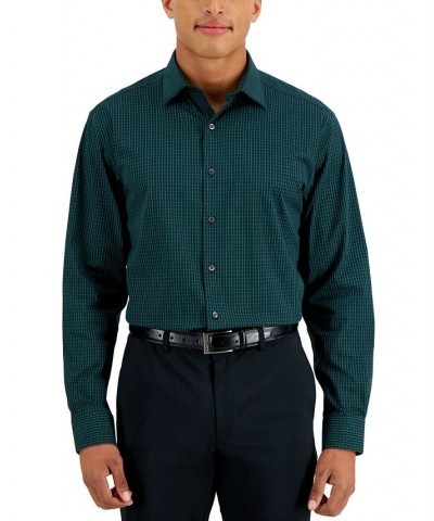 Men's Regular Fit 2-Way Stretch Stain Resistant Stretch Check Dress Shirt Green $20.80 Dress Shirts