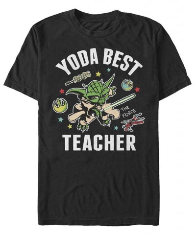 Men's Yoda Best Teacher Short Sleeve Crew T-shirt Black $18.89 T-Shirts