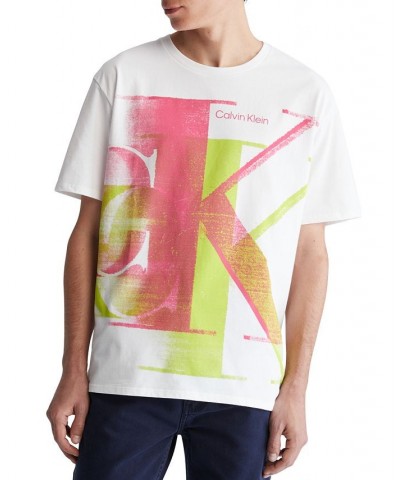 Men's Relaxed-Fit Blur Monogram Logo Graphic T-Shirt White $17.75 T-Shirts