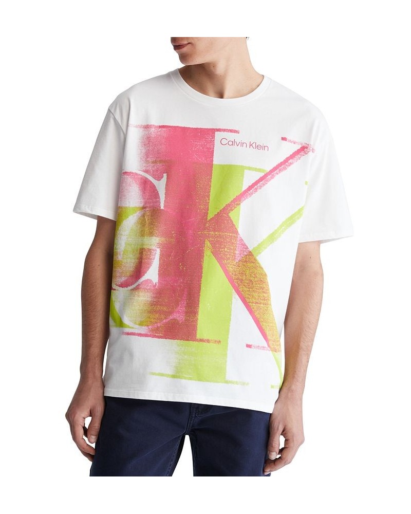 Men's Relaxed-Fit Blur Monogram Logo Graphic T-Shirt White $17.75 T-Shirts