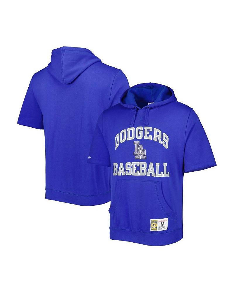 Men's Royal Los Angeles Dodgers Cooperstown Collection Washed Fleece Pullover Short Sleeve Hoodie $52.24 Sweatshirt