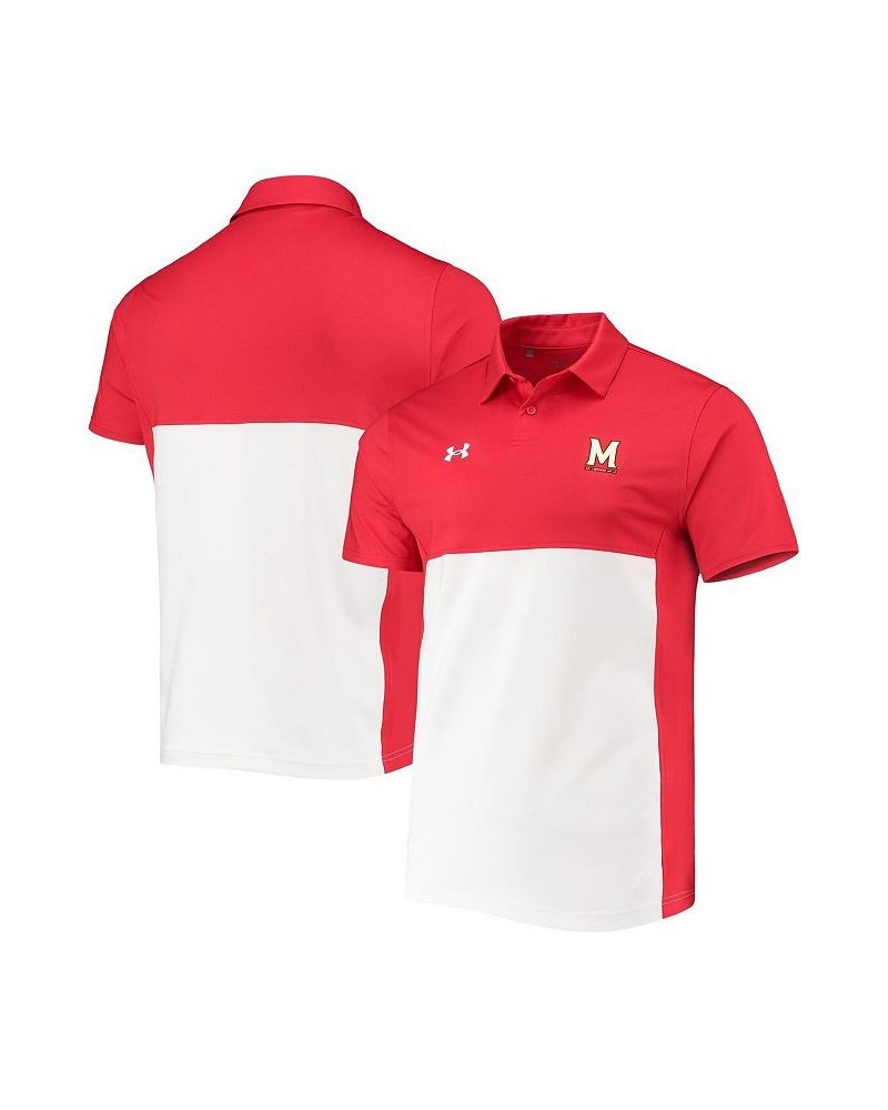 Men's Red, White Maryland Terrapins 2022 Blocked Coaches Performance Polo Shirt $42.63 Polo Shirts