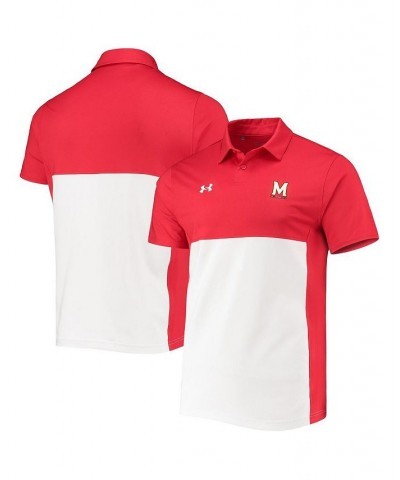 Men's Red, White Maryland Terrapins 2022 Blocked Coaches Performance Polo Shirt $42.63 Polo Shirts