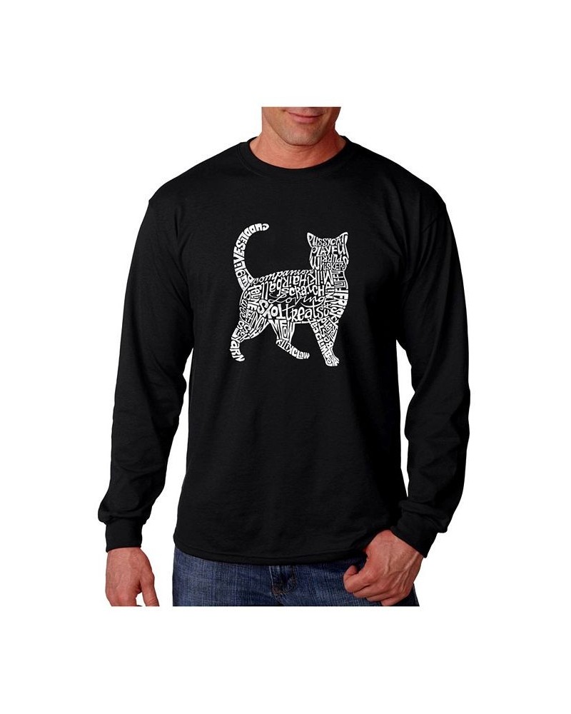 Men's Word Art Long Sleeve T-Shirt - Cat Black $23.19 T-Shirts