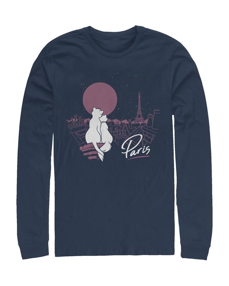 Aristocats Together in Paris Men's Long Sleeve Crew Neck T-shirt Blue $19.60 T-Shirts