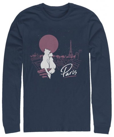 Aristocats Together in Paris Men's Long Sleeve Crew Neck T-shirt Blue $19.60 T-Shirts