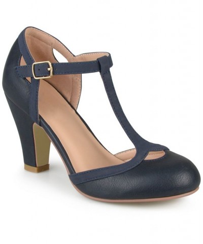 Women's Olina T-Strap Heels Blue $44.00 Shoes