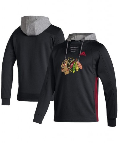 Men's Black Chicago Blackhawks Skate Lace Aeroready Pullover Hoodie $55.00 Sweatshirt