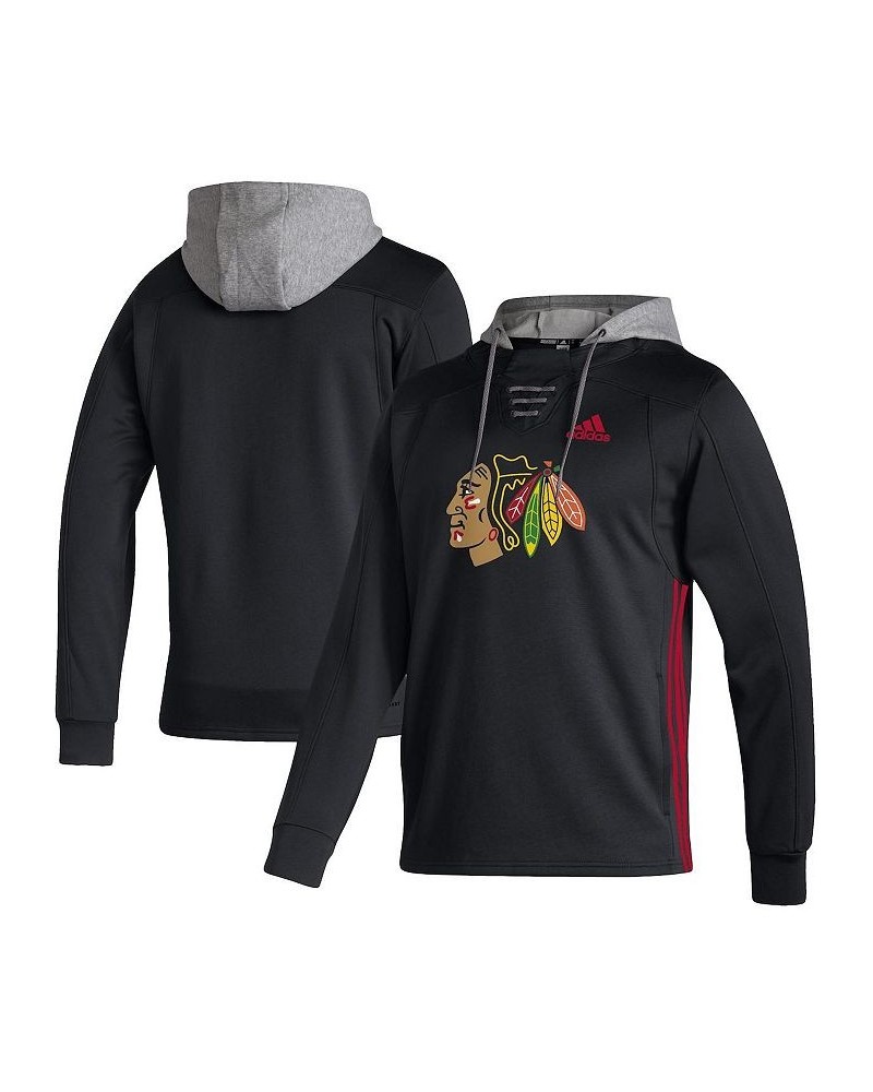 Men's Black Chicago Blackhawks Skate Lace Aeroready Pullover Hoodie $55.00 Sweatshirt