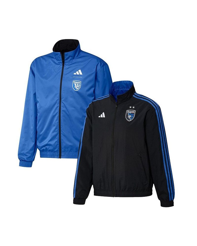 Men's Black and Blue San Jose Earthquakes 2023 On-Field Anthem Full-Zip Reversible Team Jacket $45.60 Jackets