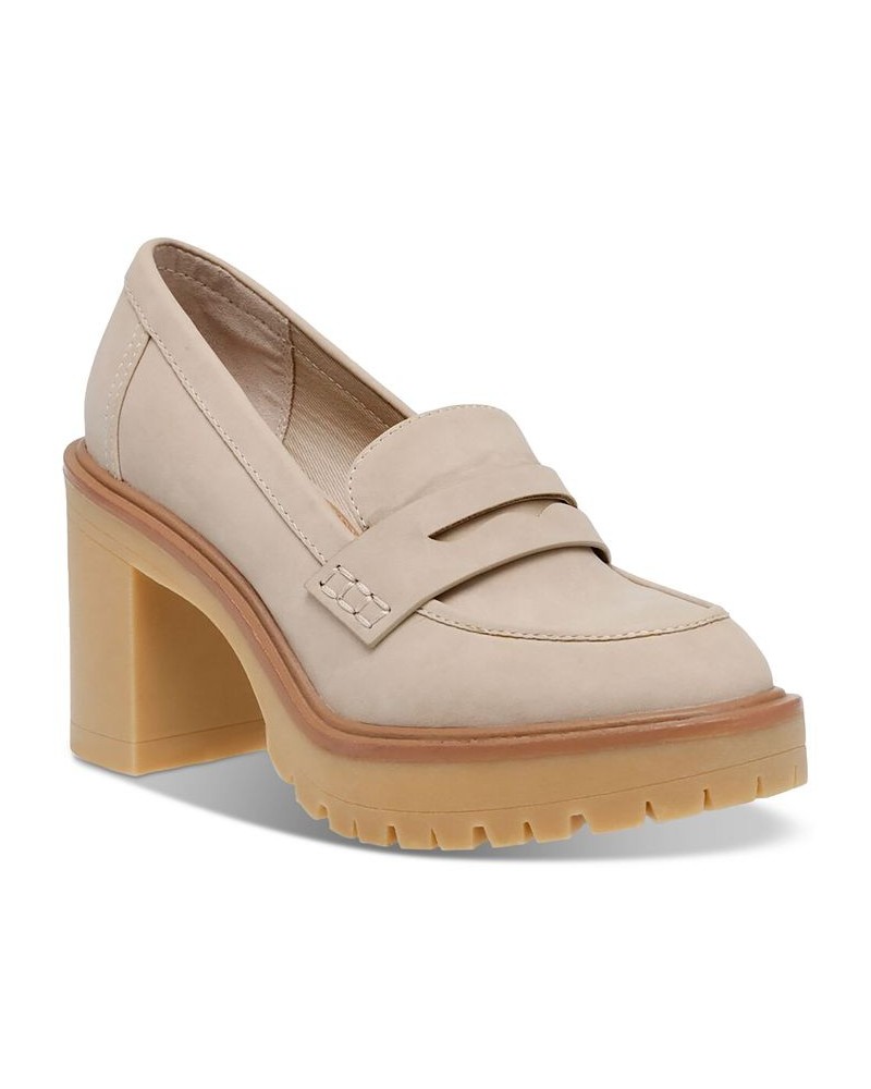 Jayjay Block-Heel Lug-Sole Penny Loafers Tan/Beige $37.13 Shoes