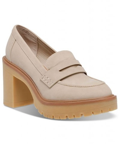 Jayjay Block-Heel Lug-Sole Penny Loafers Tan/Beige $37.13 Shoes