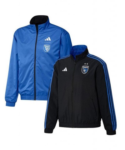 Men's Black and Blue San Jose Earthquakes 2023 On-Field Anthem Full-Zip Reversible Team Jacket $45.60 Jackets