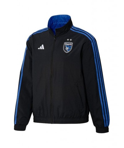 Men's Black and Blue San Jose Earthquakes 2023 On-Field Anthem Full-Zip Reversible Team Jacket $45.60 Jackets