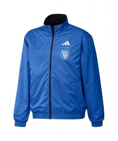 Men's Black and Blue San Jose Earthquakes 2023 On-Field Anthem Full-Zip Reversible Team Jacket $45.60 Jackets