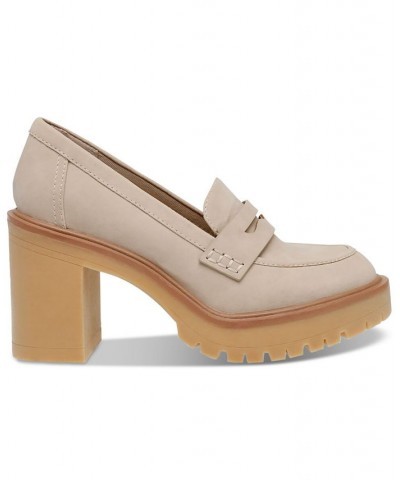 Jayjay Block-Heel Lug-Sole Penny Loafers Tan/Beige $37.13 Shoes