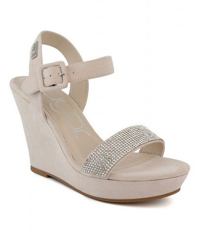 Women's Chili Rhinestone Wedge Sandals Tan/Beige $18.90 Shoes