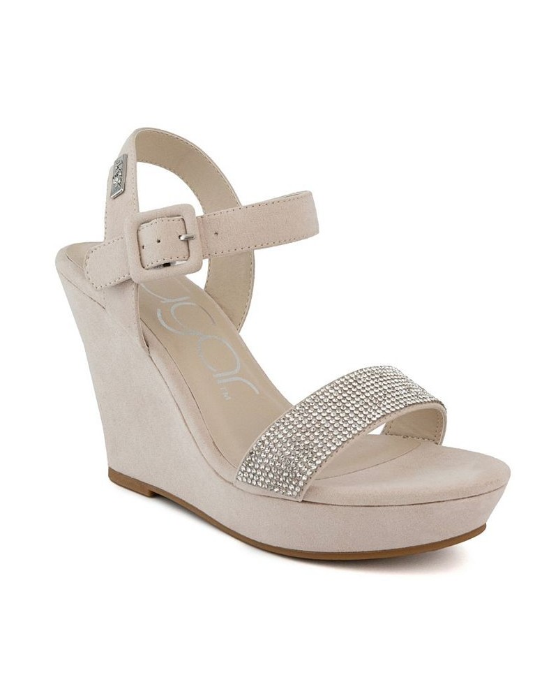 Women's Chili Rhinestone Wedge Sandals Tan/Beige $18.90 Shoes