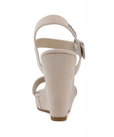 Women's Chili Rhinestone Wedge Sandals Tan/Beige $18.90 Shoes