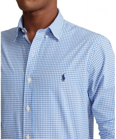 Men's Slim Fit Striped Stretch Poplin Shirt Blue/white Check $62.10 Shirts