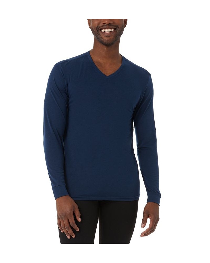 Men's Heat Plus V-Neck Long-Sleeve Thermal Shirt Blue $12.68 Pajama