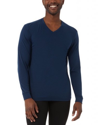 Men's Heat Plus V-Neck Long-Sleeve Thermal Shirt Blue $12.68 Pajama